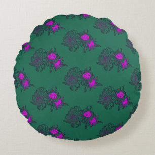 Almohada Redonda Floral Púrpura Verde Profundo