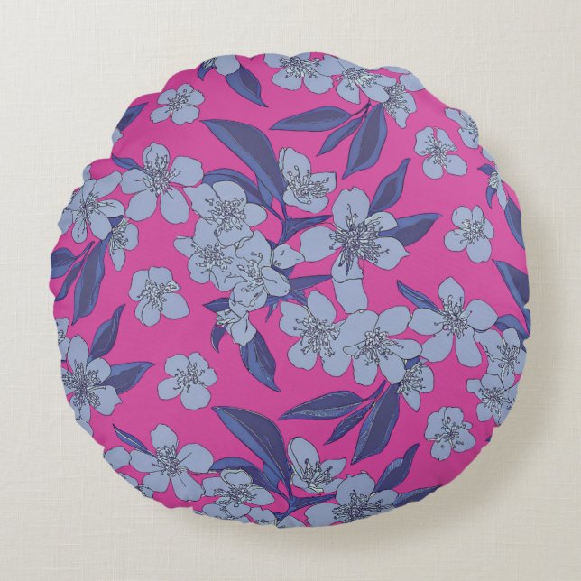 Almohada Redonda Floral Rosa Intenso (Anverso)
