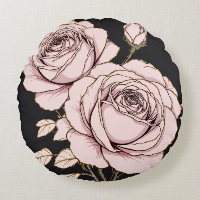 Almohada Redonda Floral Rosa Rosado (Anverso)