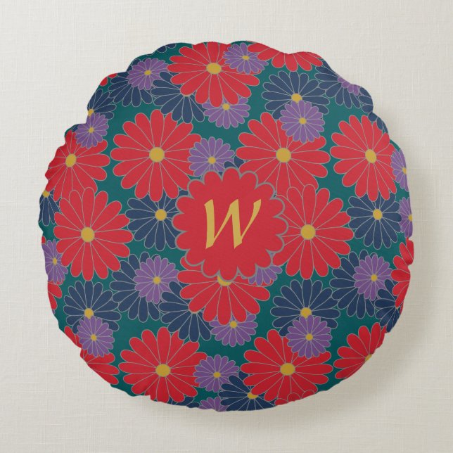 Almohada redonda floral Splashy de otoño (Anverso)