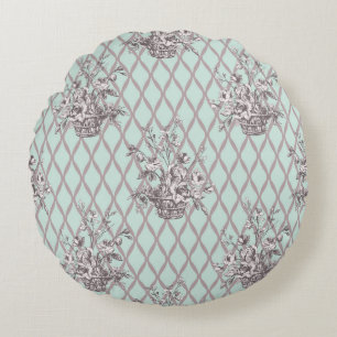 Almohada redonda floral vintage en azul menta