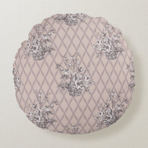 Almohada redonda floral vintage en rosa rubor