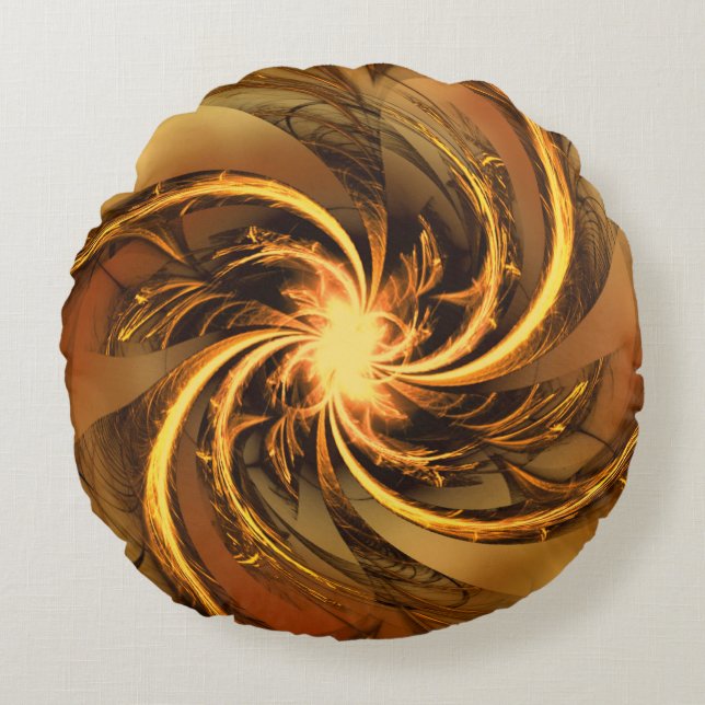 Almohada redonda Fractal Giro Amarillo (Anverso)
