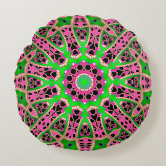 Almohada redonda funky bohemio verde rosa mandala