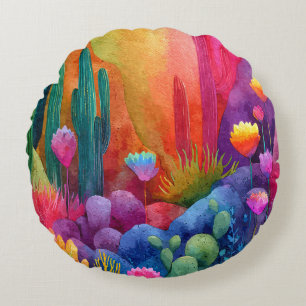 Almohada Redonda Galaxia Cactus Desierto Arcoíris