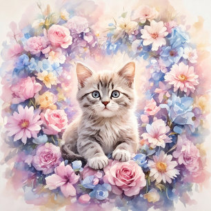 Almohada Redonda Gatito Floral