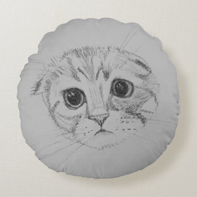 Almohada Redonda Gatito Fold Escocés (Anverso)