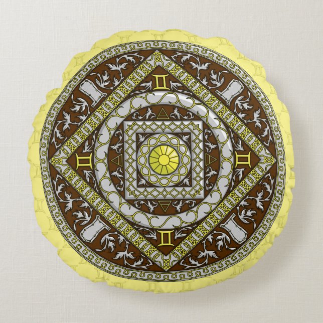 Almohada Redonda Gemini Mandala (Anverso)