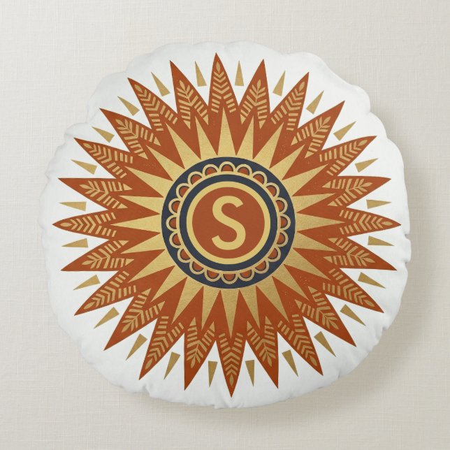 Almohada Redonda Geométrica Afrohemiana Personaliz (Anverso)