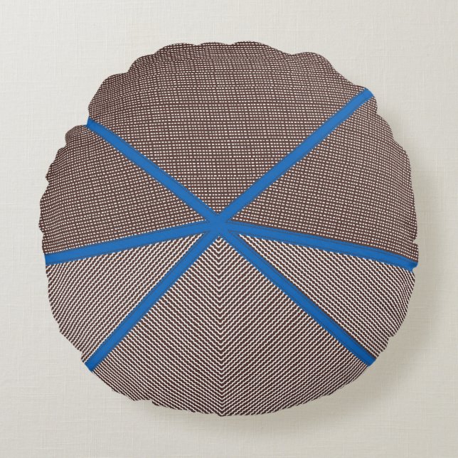 Almohada redonda geométrica moderna azul y marrón (Anverso)