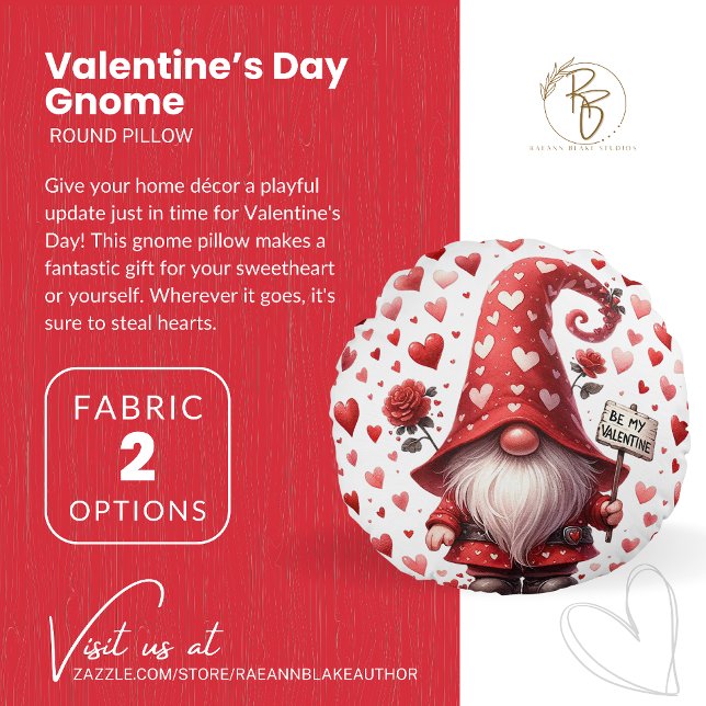 Almohada redonda Gnome del día de San Valentín (Subido por el creador)