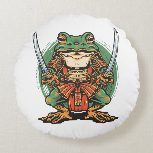 Almohada Redonda Guerrero Samurái Rana (Anverso)