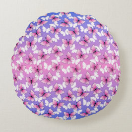 Almohada Redonda Hermosa Mariposa Rosa y Blanca