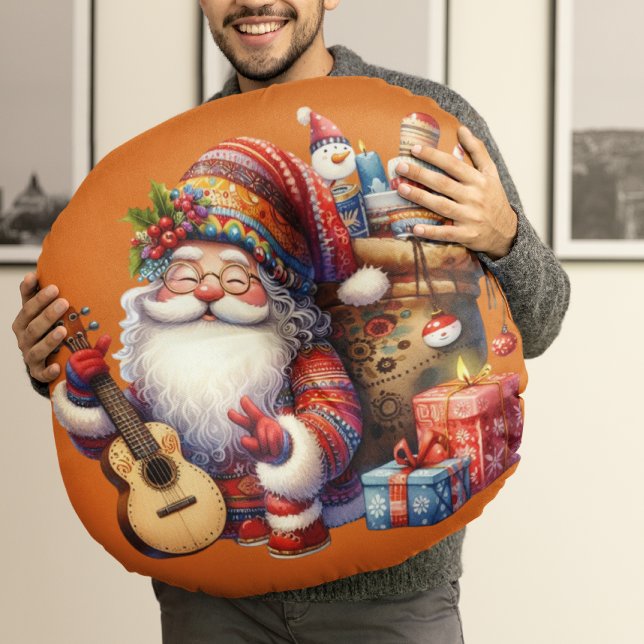 Almohada redonda Hippie Santa Clause (Subido por el creador)