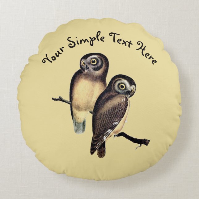 Almohada redonda ilustrada de búho dibujado a mano (Anverso)