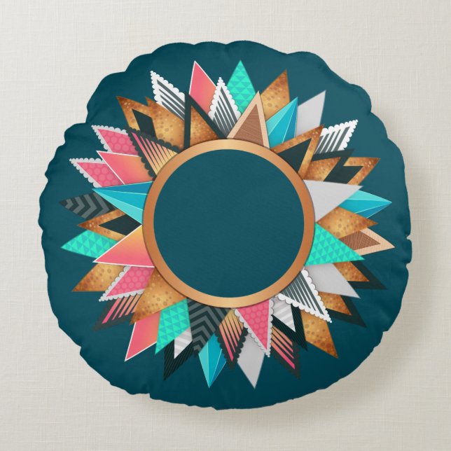 Almohada redonda inspirada en bohemio (Anverso)