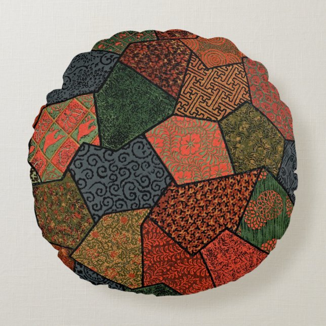 Almohada redonda japonesa de patchwork Wabi-Sabi (Anverso)