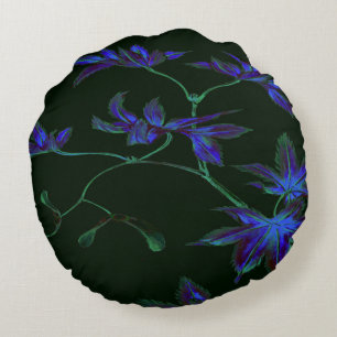 Almohada Redonda Japonesa Floral Azul y Verde Prof