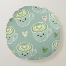 Almohada Redonda Kawaii Matcha Love Latte