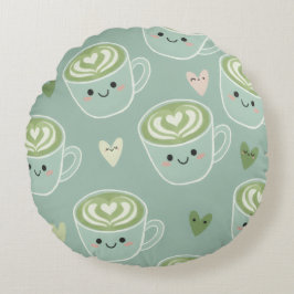 Almohada Redonda Kawaii Matcha Love Latte