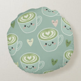 Almohada Redonda Kawaii Matcha Love Latte