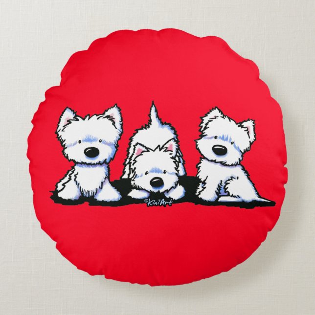 Almohada Redonda KiniArt Westie Trio (Anverso)