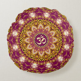 Almohada redonda Magenta Gold Boho Espiritual OM Y