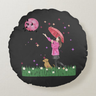 Almohada redonda mágica de acuarela rosa