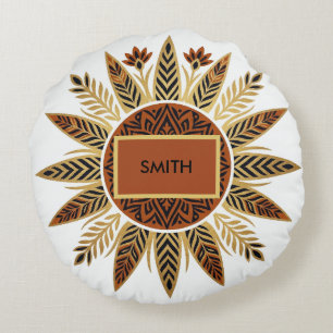 Almohada redonda mandala Afrohemian Sunburst