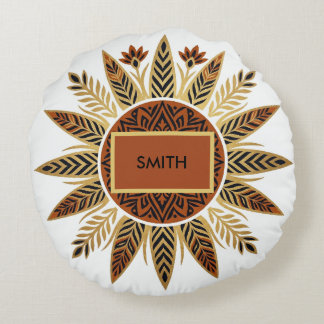 Almohada redonda mandala Afrohemian Sunburst