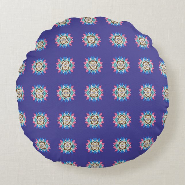 Almohada Redonda Mandala Morada (Anverso)