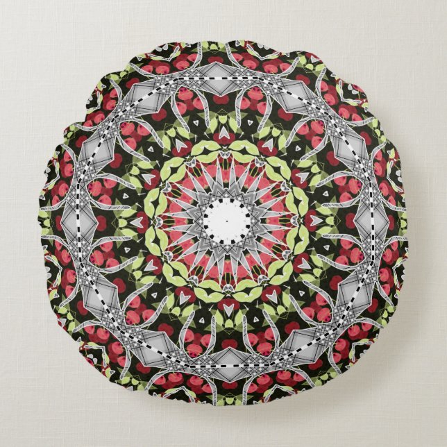 Almohada redonda Mandala patrón kaleidoscopo (Anverso)