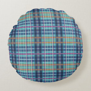 Almohada redonda moderna a cuadros azules - Tartán