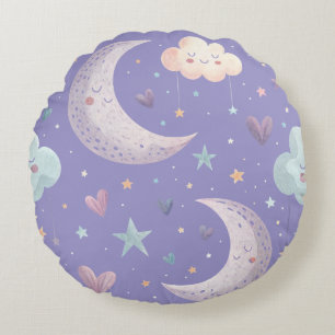 Almohada Redonda Morada de Luna y Nubes