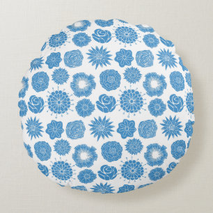 Almohada Redonda Motivo Elegante Flores Azules Mod