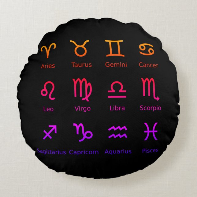 almohada redonda negra de zodiaco (Anverso)