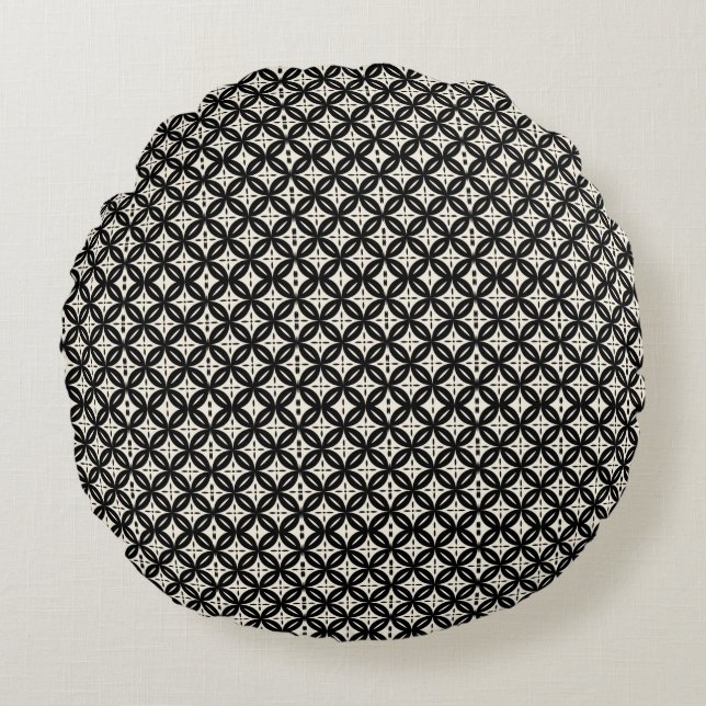 Almohada redonda negra y beige (Anverso)