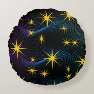 Almohada Redonda Neon Golden Stars Cosmic Wave