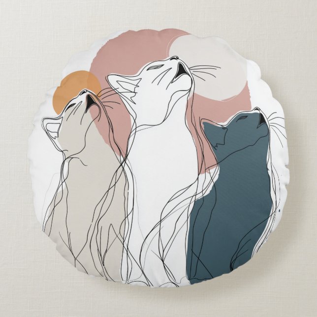 Almohada Redonda Pack Gato Abstracto Pastel (Anverso)