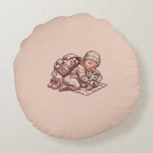Almohada redonda para bebé niña con camuflaje rosa