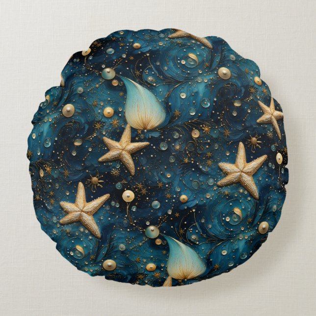 Almohada Redonda Patrón Estrella de Mar Oceánica (Anverso)