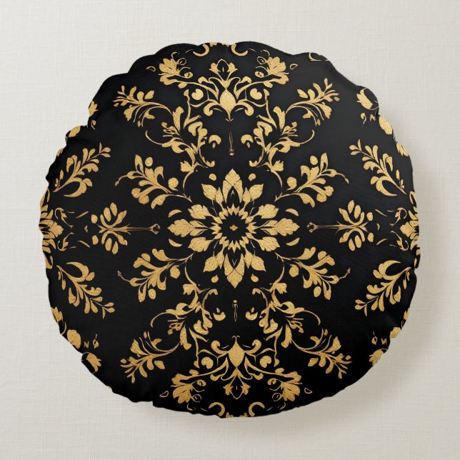 Almohada redonda patrón negro amarillo (Anverso)