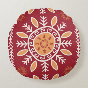 Almohada Redonda, Patrón Tribal Simple y Rojo Colo