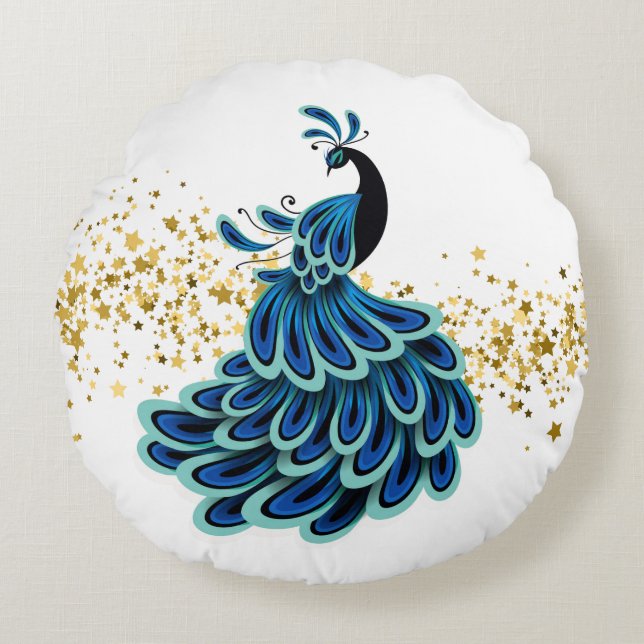 Almohada Redonda-Pavo Real de Fiesta (Anverso)