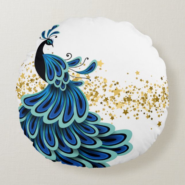 Almohada Redonda-Pavo Real de Fiesta (Anverso)