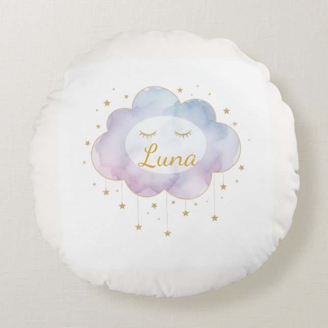 Almohada Redonda Personalizada con Nombre de Bebé  (Anverso)