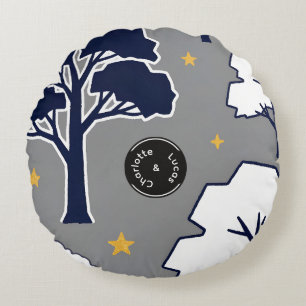 Almohada redonda personalizada de árbol y estrella