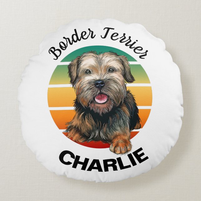 Almohada Redonda Personalizada de Border Terrier (Anverso)