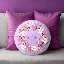 Almohada redonda personalizada de Magnolia en flor