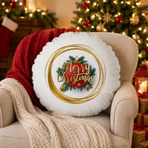 Almohada Redonda Personalizada de Navidad Feliz